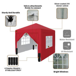 Sundaze Garden Pop Up Gazebo Party Tent Camping Marquee Canopy With 4 Sidewalls Carrying Bag Red 2.5X2.5M - thumbnail 4