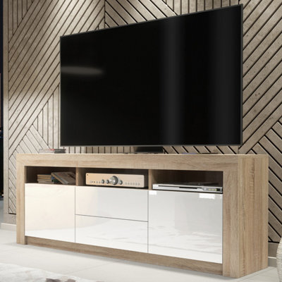 Tv Unit Shine 160Cm - Oak & White Gloss Doors - image 1