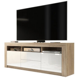 Tv Unit Shine 160Cm - Oak & White Gloss Doors - thumbnail 8