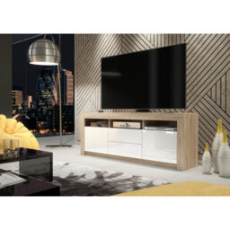 Tv Unit Shine 160Cm - Oak & White Gloss Doors - thumbnail 2