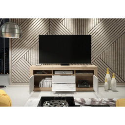 Tv Unit Shine 160Cm - Oak & White Gloss Doors - thumbnail 7