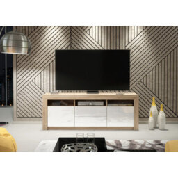 Tv Unit Shine 160Cm - Oak & White Gloss Doors - thumbnail 6