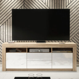 Tv Unit Shine 160Cm - Oak & White Gloss Doors - thumbnail 5
