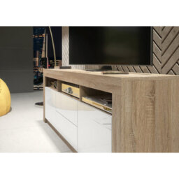 Tv Unit Shine 160Cm - Oak & White Gloss Doors - thumbnail 4