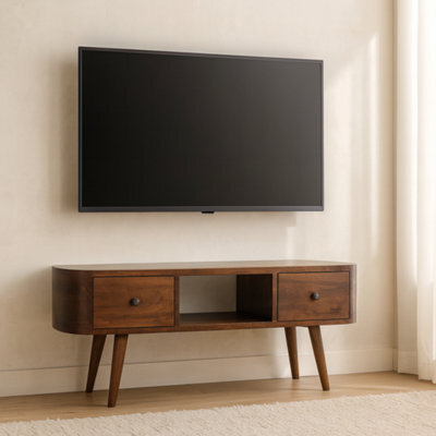 Matteo Solid Mango Wood Chestnut Media Unit With 2 Drawers And Open Shelf - image 1