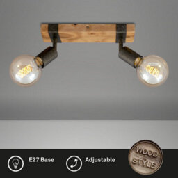 Briloner E27 Ceiling Light Wood Metal 2 Way Industrial Spotlight Lamp - thumbnail 3