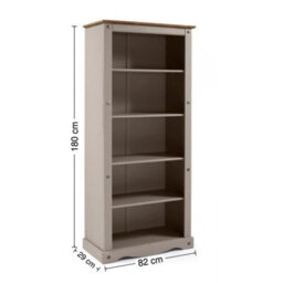 Mercers Furniture Corona Grey Wax Large Bookcase 5 Shelf Open Display Solid Wood Pine Wooden With Mexican Styling - thumbnail 6