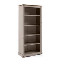 Mercers Furniture Corona Grey Wax Large Bookcase 5 Shelf Open Display Solid Wood Pine Wooden With Mexican Styling