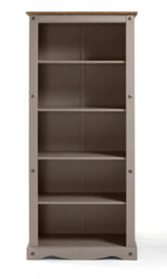 Mercers Furniture Corona Grey Wax Large Bookcase 5 Shelf Open Display Solid Wood Pine Wooden With Mexican Styling - thumbnail 2