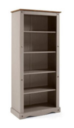 Mercers Furniture Corona Grey Wax Large Bookcase 5 Shelf Open Display Solid Wood Pine Wooden With Mexican Styling - thumbnail 3