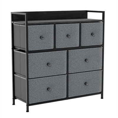 Grey & Black 7 Drawer Fabric Storage Chest Cabinet - image 1