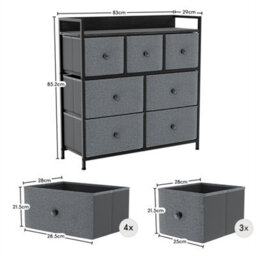 Grey & Black 7 Drawer Fabric Storage Chest Cabinet - thumbnail 2