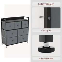 Grey & Black 7 Drawer Fabric Storage Chest Cabinet - thumbnail 3