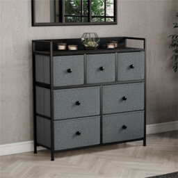 Grey & Black 7 Drawer Fabric Storage Chest Cabinet - thumbnail 6