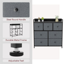 Grey & Black 7 Drawer Fabric Storage Chest Cabinet - thumbnail 4