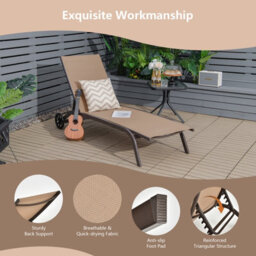 Gainoom Outdoor Adjustable Coffee Chaise Lounge Patio Lounge Chair With Smooth Wheels - thumbnail 8