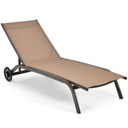 Gainoom Outdoor Adjustable Coffee Chaise Lounge Patio Lounge Chair With Smooth Wheels