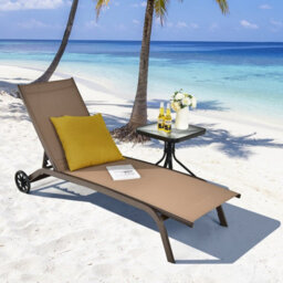 Gainoom Outdoor Adjustable Coffee Chaise Lounge Patio Lounge Chair With Smooth Wheels - thumbnail 3