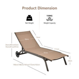 Gainoom Outdoor Adjustable Coffee Chaise Lounge Patio Lounge Chair With Smooth Wheels - thumbnail 2