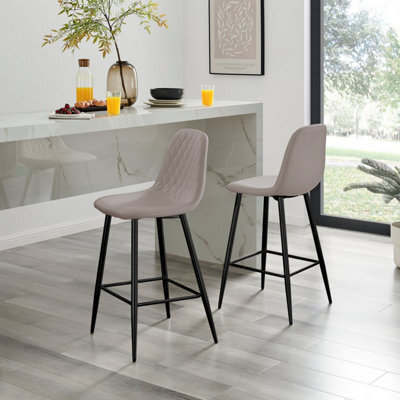 Furniturebox Uk 2X Counter Stools - Corona Cappuccino Beige Faux Leather Dining Chair Black Metal Legs - Industrial Scandi Style - image 1