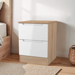 Messina Ready Assembled White & Oak 2 Drawer Bedside Chest (H)495mm (W)370mm (D)390mm - thumbnail 1