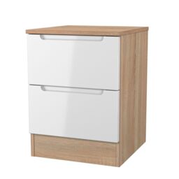 Messina Ready Assembled White & Oak 2 Drawer Bedside Chest (H)495mm (W)370mm (D)390mm - thumbnail 2