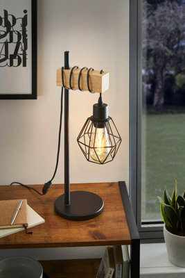 Eglo Townshend 5 Black/natural Metal & Wood Table Lamp - Industrial Style (D) 15.5Cm - image 1