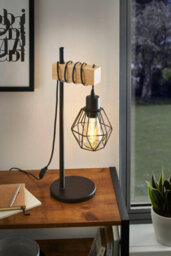 Eglo Townshend 5 Black/natural Metal & Wood Table Lamp - Industrial Style (D) 15.5Cm - thumbnail 1