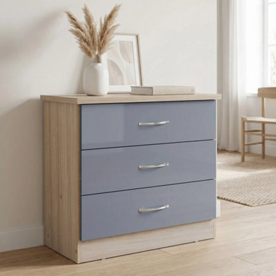 Nevada 3 Drawer Chest Of Drawers Grey Gloss Bedroom Storage Cabinet Furniture - image 1