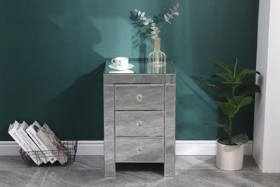 Furniturehmd 3 Drawer Mirrored Bedside Table Crystal Units Nightstand Storage Cabinet For Bedroom,living Room