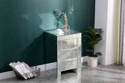 Furniturehmd 3 Drawer Mirrored Bedside Table Crystal Units Nightstand Storage Cabinet For Bedroom,living Room - thumbnail 2