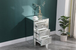 Furniturehmd 3 Drawer Mirrored Bedside Table Crystal Units Nightstand Storage Cabinet For Bedroom,living Room - thumbnail 3