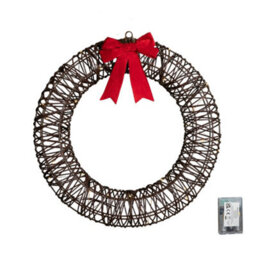 Samuel Alexander 50Cm Battery Operated Light Up Christmas Wreath With Red Bow & 40 Warm White Leds - thumbnail 9