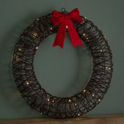 Samuel Alexander 50Cm Battery Operated Light Up Christmas Wreath With Red Bow & 40 Warm White Leds - thumbnail 6