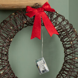 Samuel Alexander 50Cm Battery Operated Light Up Christmas Wreath With Red Bow & 40 Warm White Leds - thumbnail 8