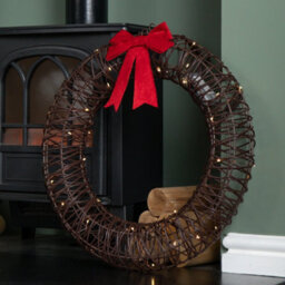 Samuel Alexander 50Cm Battery Operated Light Up Christmas Wreath With Red Bow & 40 Warm White Leds - thumbnail 3