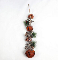 Shatchi Hanging Decoration With Jingle Bells Wooden Sticks, Berries And Pinecones Christmas Home Wall Door 50 Cm Rustic - thumbnail 2