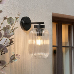 Litecraft Azalea Black Ribbed Glass Outdoor Wall Light - thumbnail 1
