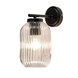 Litecraft Azalea Black Ribbed Glass Outdoor Wall Light - thumbnail 2