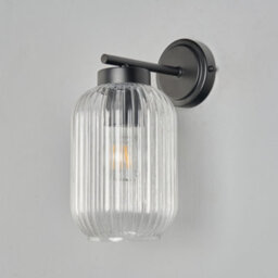 Litecraft Azalea Black Ribbed Glass Outdoor Wall Light - thumbnail 4