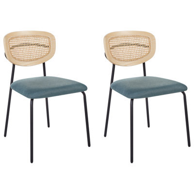 Beliani Set Of 2 Dining Chairs Mayetta Rattan Teal - image 1