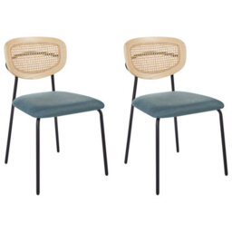 Beliani Set Of 2 Dining Chairs Mayetta Rattan Teal