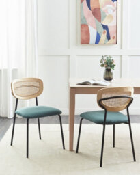 Beliani Set Of 2 Dining Chairs Mayetta Rattan Teal - thumbnail 2