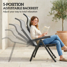 Outsunny Folding Reclining Garden Chairs Set Of 2 With Footrest, Light Grey - thumbnail 4