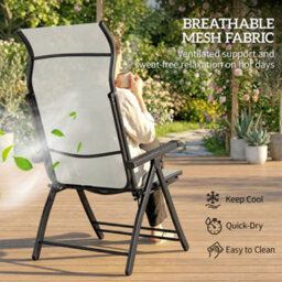 Outsunny Folding Reclining Garden Chairs Set Of 2 With Footrest, Light Grey - thumbnail 7
