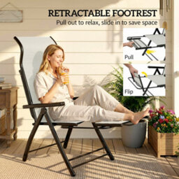 Outsunny Folding Reclining Garden Chairs Set Of 2 With Footrest, Light Grey - thumbnail 5