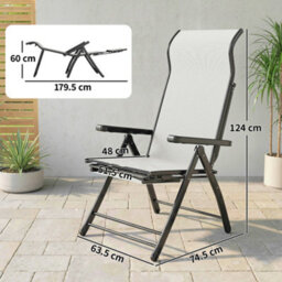 Outsunny Folding Reclining Garden Chairs Set Of 2 With Footrest, Light Grey - thumbnail 3