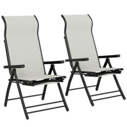 Outsunny Folding Reclining Garden Chairs Set Of 2 With Footrest, Light Grey - thumbnail 2