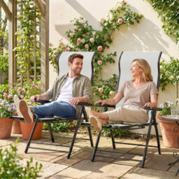 Outsunny Folding Reclining Garden Chairs Set Of 2 With Footrest, Light Grey - thumbnail 9