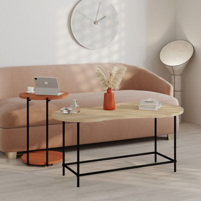 Decortie Modern Cuddle Coffee Tables Oak, Cinnamon 2 Piece Nested Table Round W Wheels And Oval Table Metal Legs Office - image 1